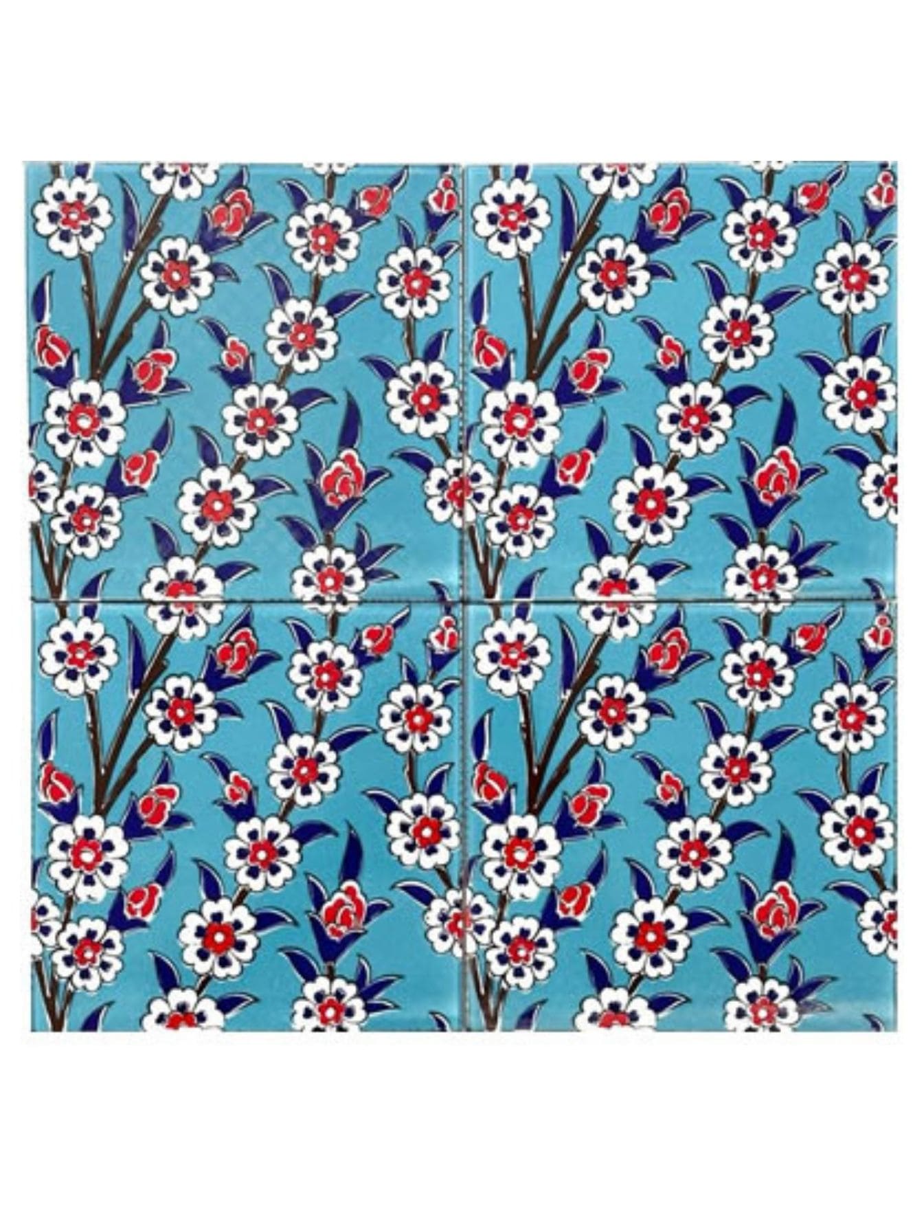 Çini Seramik Karo 20x20 -14, Hayat Ağacı Çini Turkuaz, Kütahya Çini Dekor,