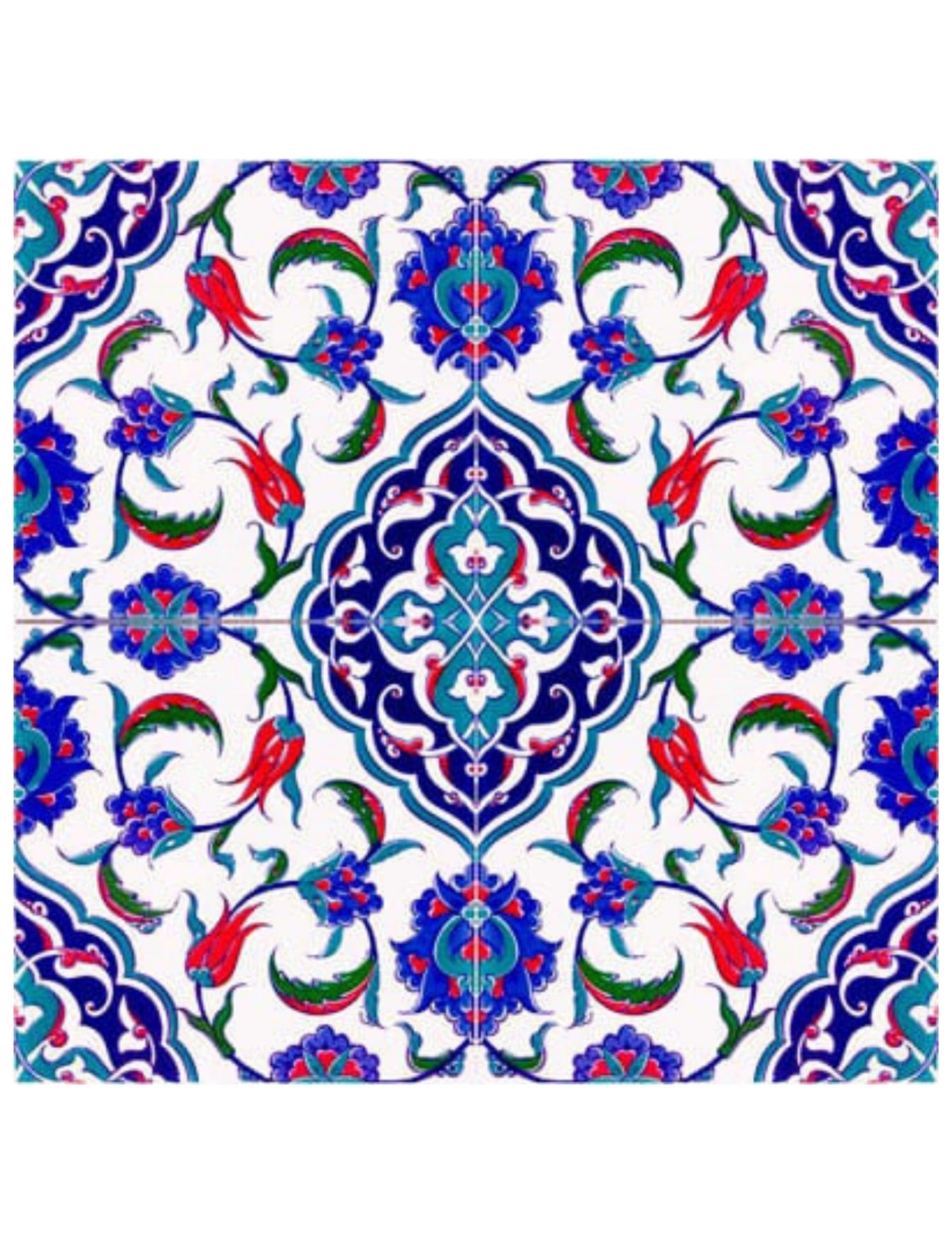 Çini Seramik Karo 20x20 -29, Kütahya Çini Sarmaşık Desenli Karo, Kütahya Çini Dekor,