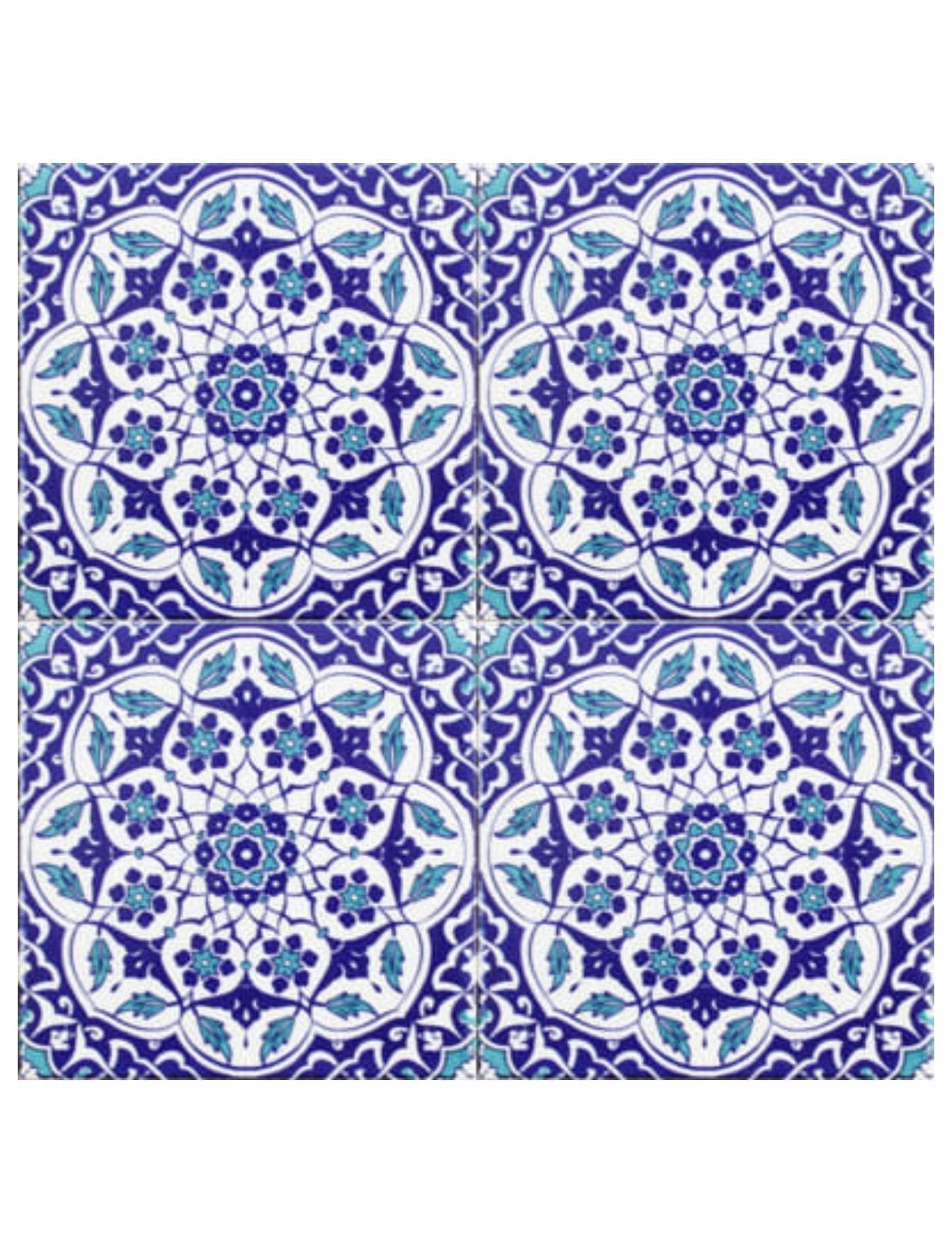 Çini Seramik Karo 20x20 -46, Mavi Beyaz Çini Karo, 20x20 Karo Seramik, Mosque Tiles, Kütahya Çini Dekor,