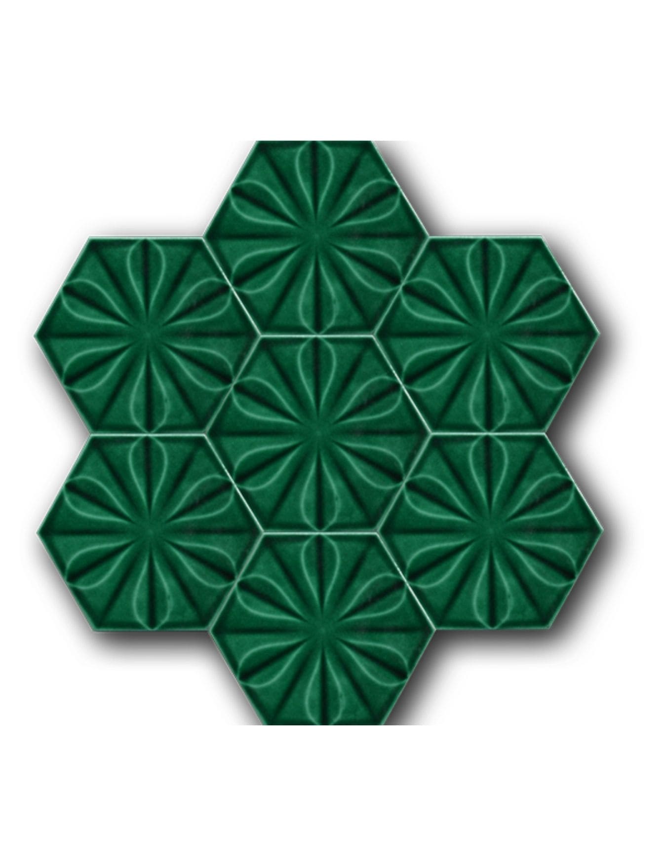Altıgen Seramik Çini Karo - 14, Ev Tipi Banyo Hamam Seramik, Altıgen Yeşil Seramik, Kütahya Çini Dekor,