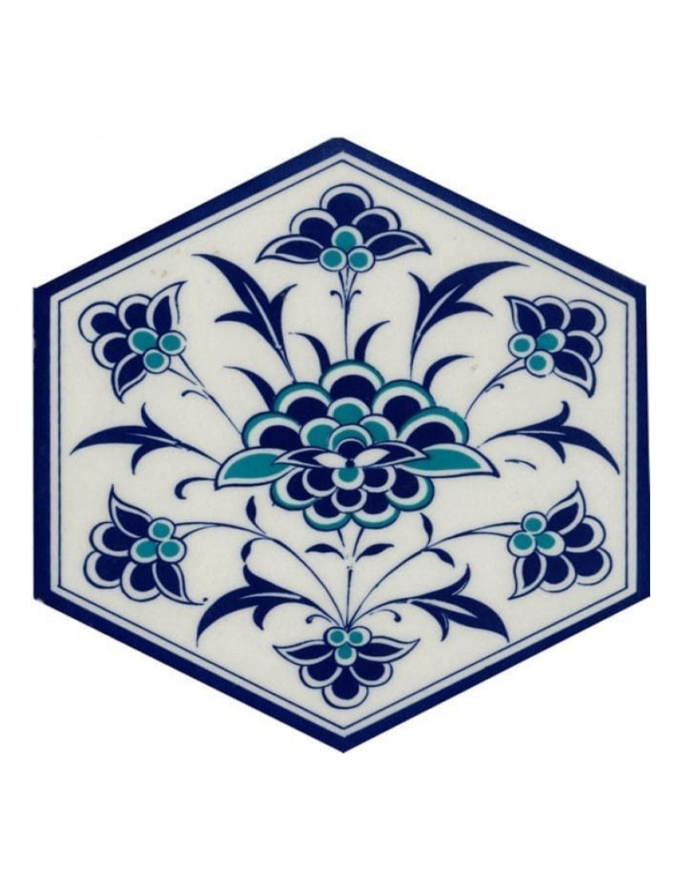 Altıgen Seramik Çini Karo -53, Seramik Karo, El Yapımı Sermik, Kütahya Çini Dekor,