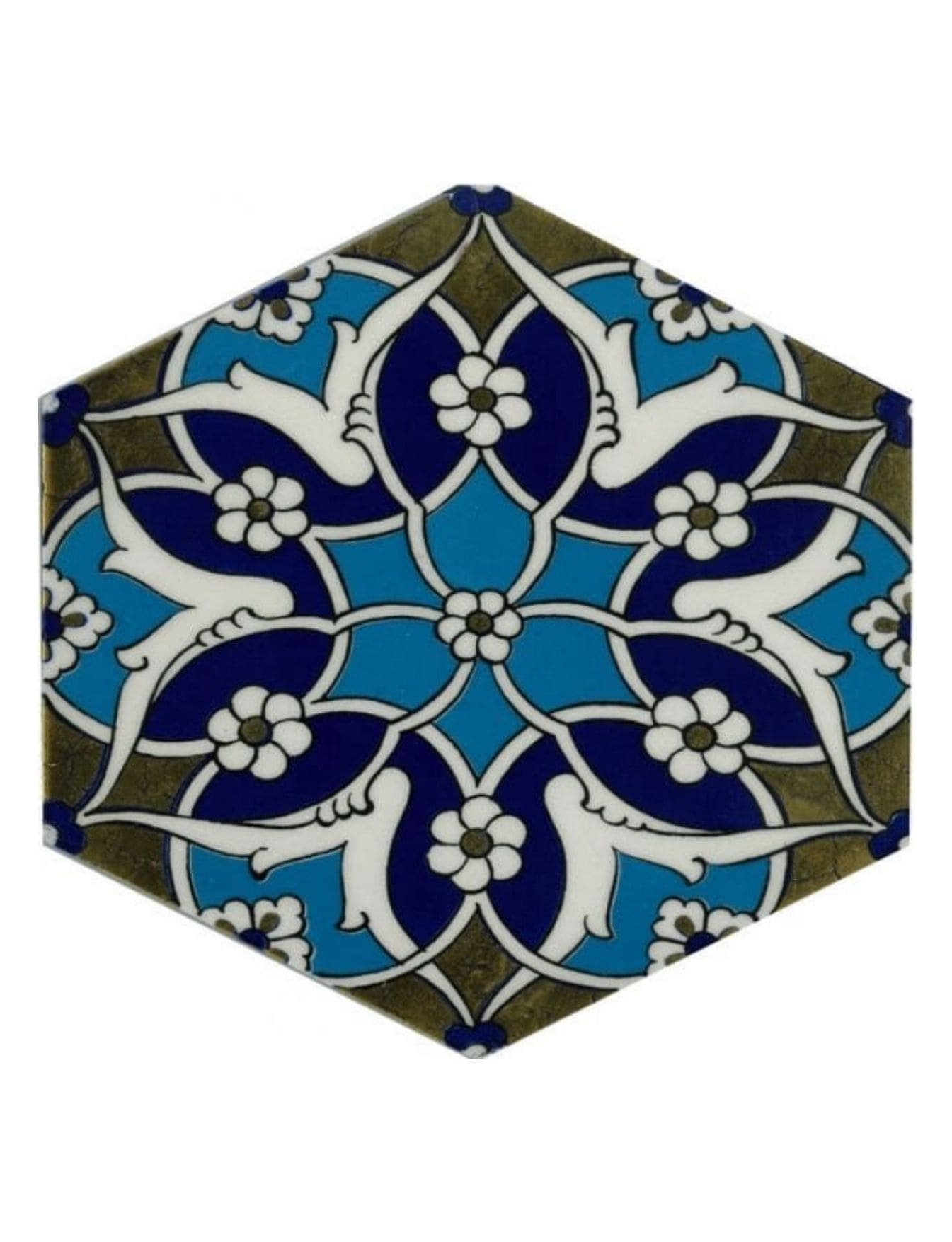 Altıgen Seramik Çini Karo - 55, Kütahya Çini İznik Çini Altıgen, El Yapımı Seramik Modelleri,