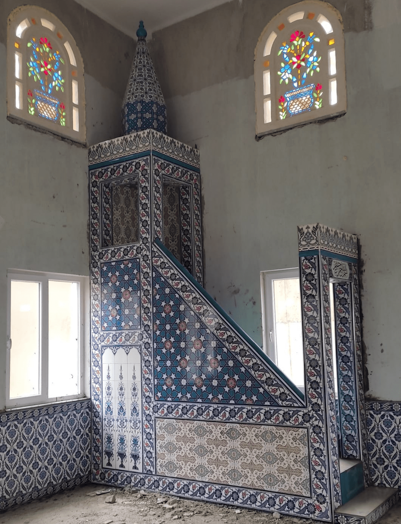 Minber -57, Çini Minber Osmanlı Deseni, Hazır Minber, Kütahya Çini Dekor,