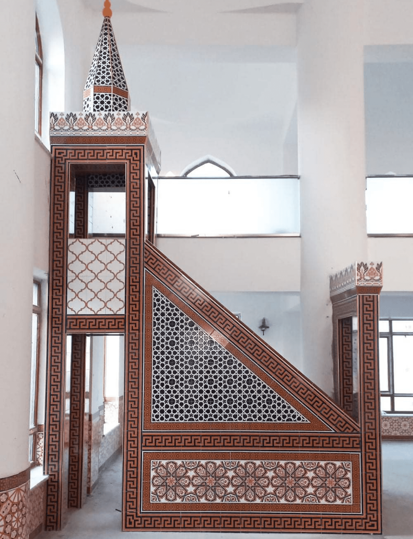 Minber -06, Minber Çini Ahşap Desenli, Mescit Minber Fiyatları, Cami Minber Modelleri, Kütahya Çini Dekor,