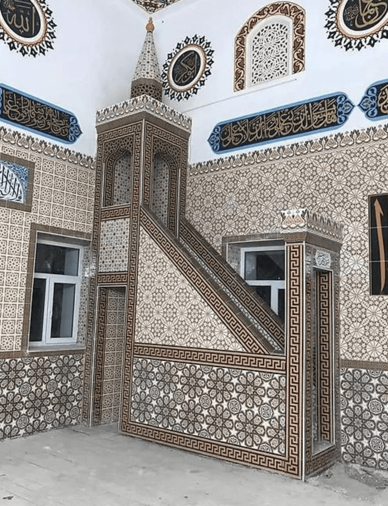 Minber -61, Minber Çinisi Ahşap Modelli, Mosque Pulpit, Kütahya Çini Dekor,