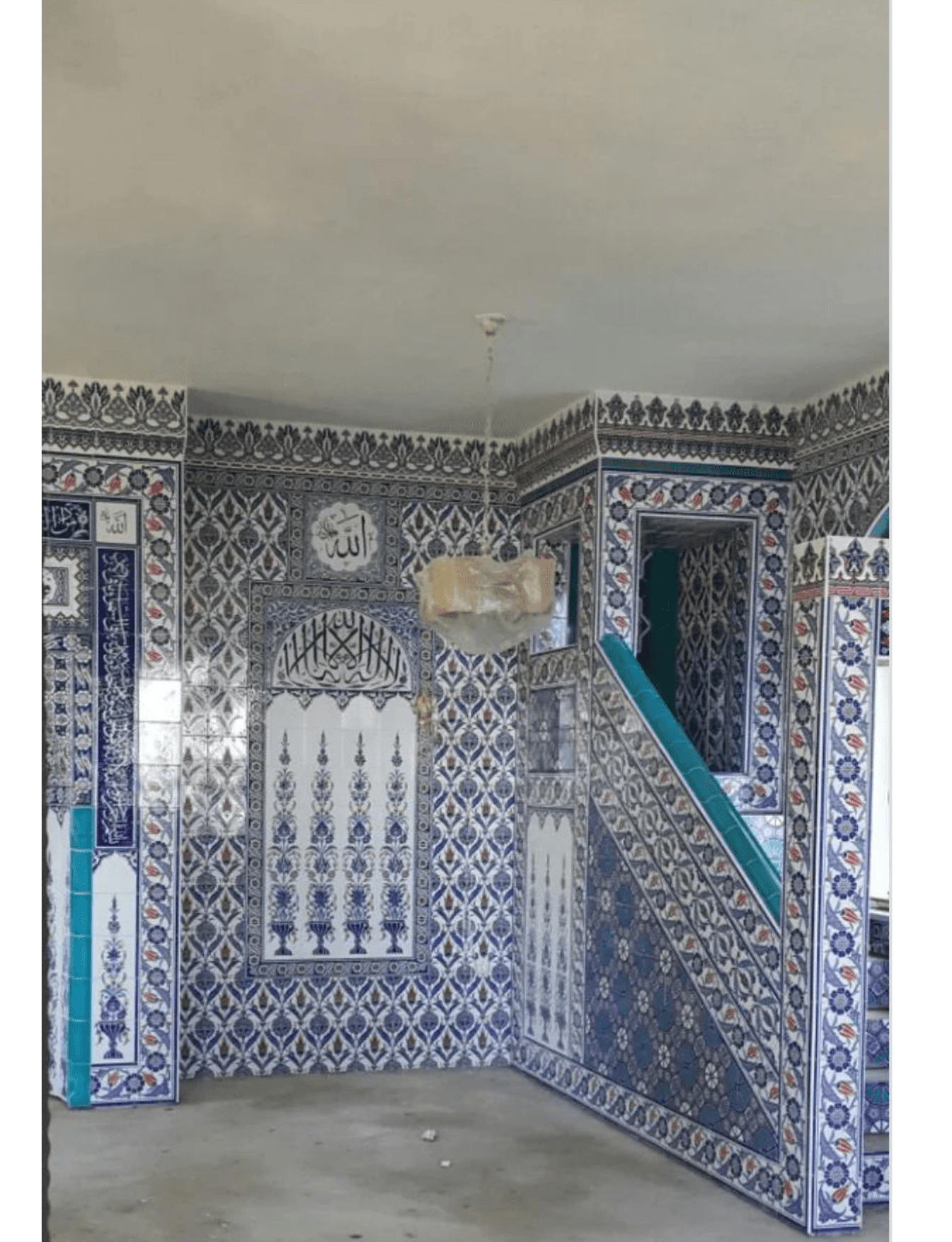 Minber -63, Mescit Minber İznik Çini Desenli, Kütahya Çini Dekor,