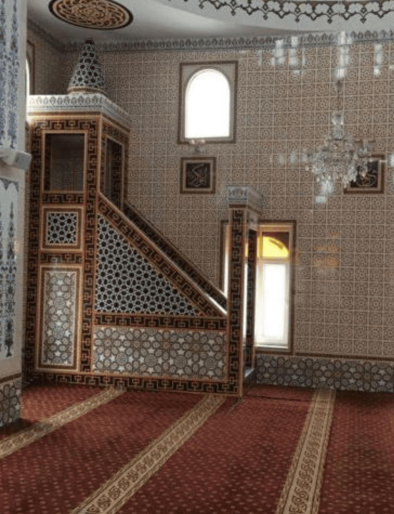 Minber -75, Mescit Minber Ahşap Desenli Çini Motif, Kütahya Çini Dekor,