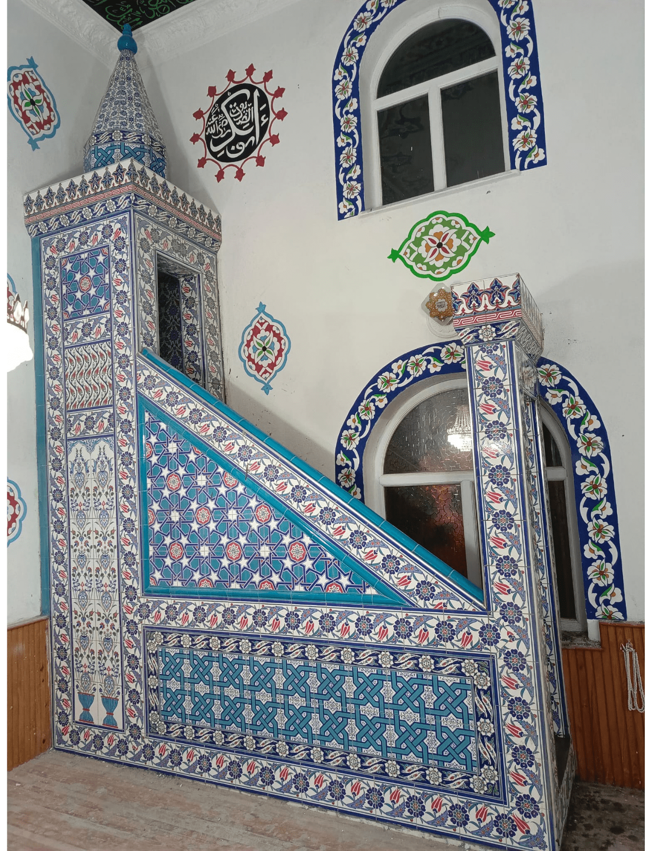 Minber -80, Küçük Mescit Minberi, Ahşap Çini Minber Modelleri, Kütahya Çini Dekor,