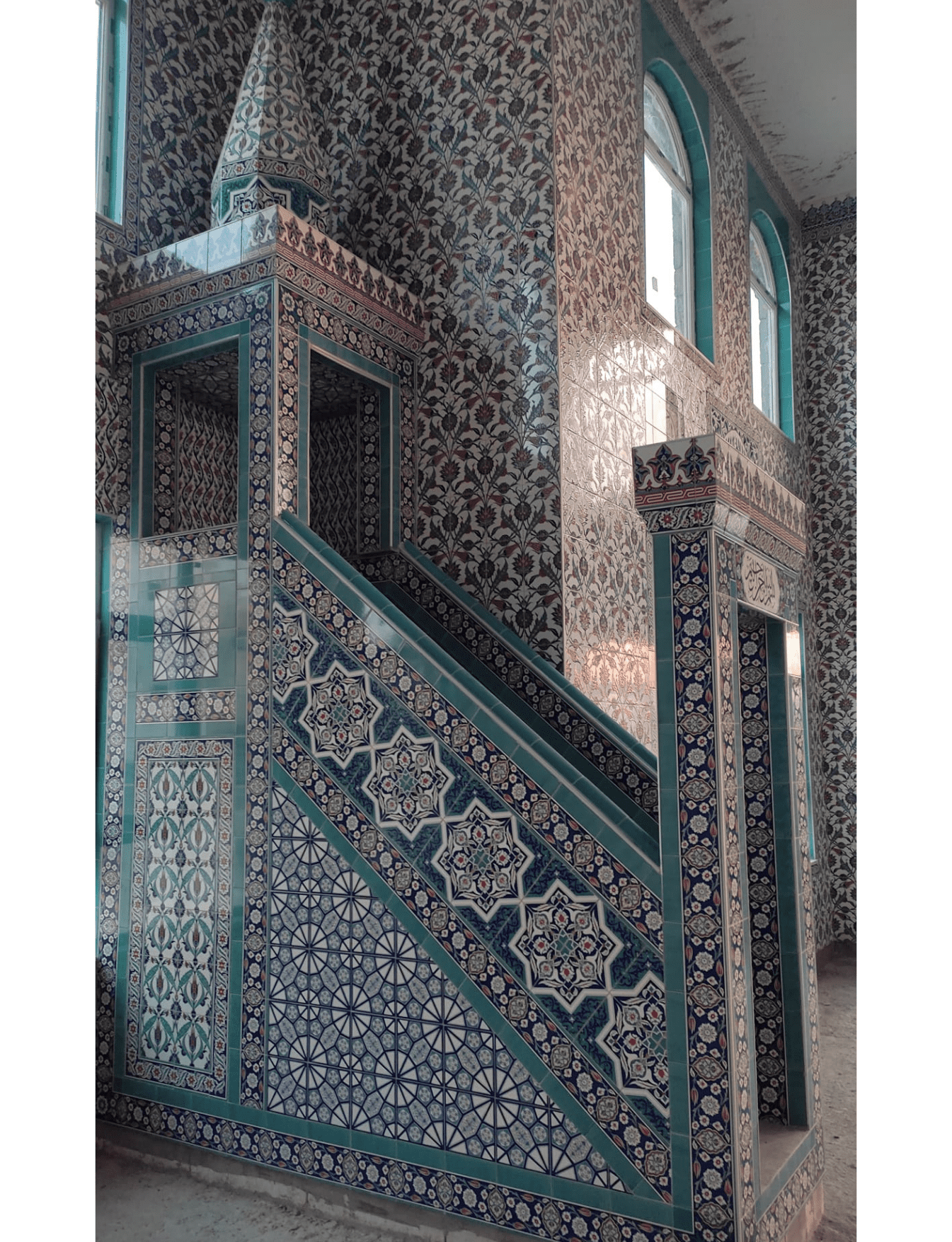 Minber -82, Minber Çini Mavi Desen Osmanlı Modeli, Kütahya Çini Dekor,